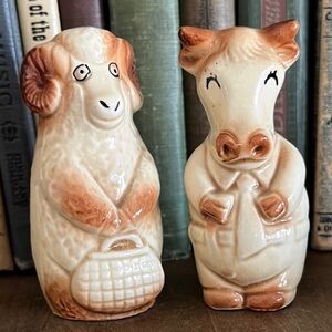 Charming Sheep and Cow Anthropomorphic Figurines Salt & Pepper